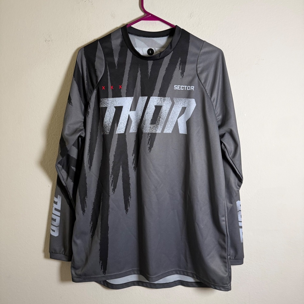 Thor Sector Motocross Jersey Mens Large Grey Black Long Sleeve‎ Racing Shirt MX